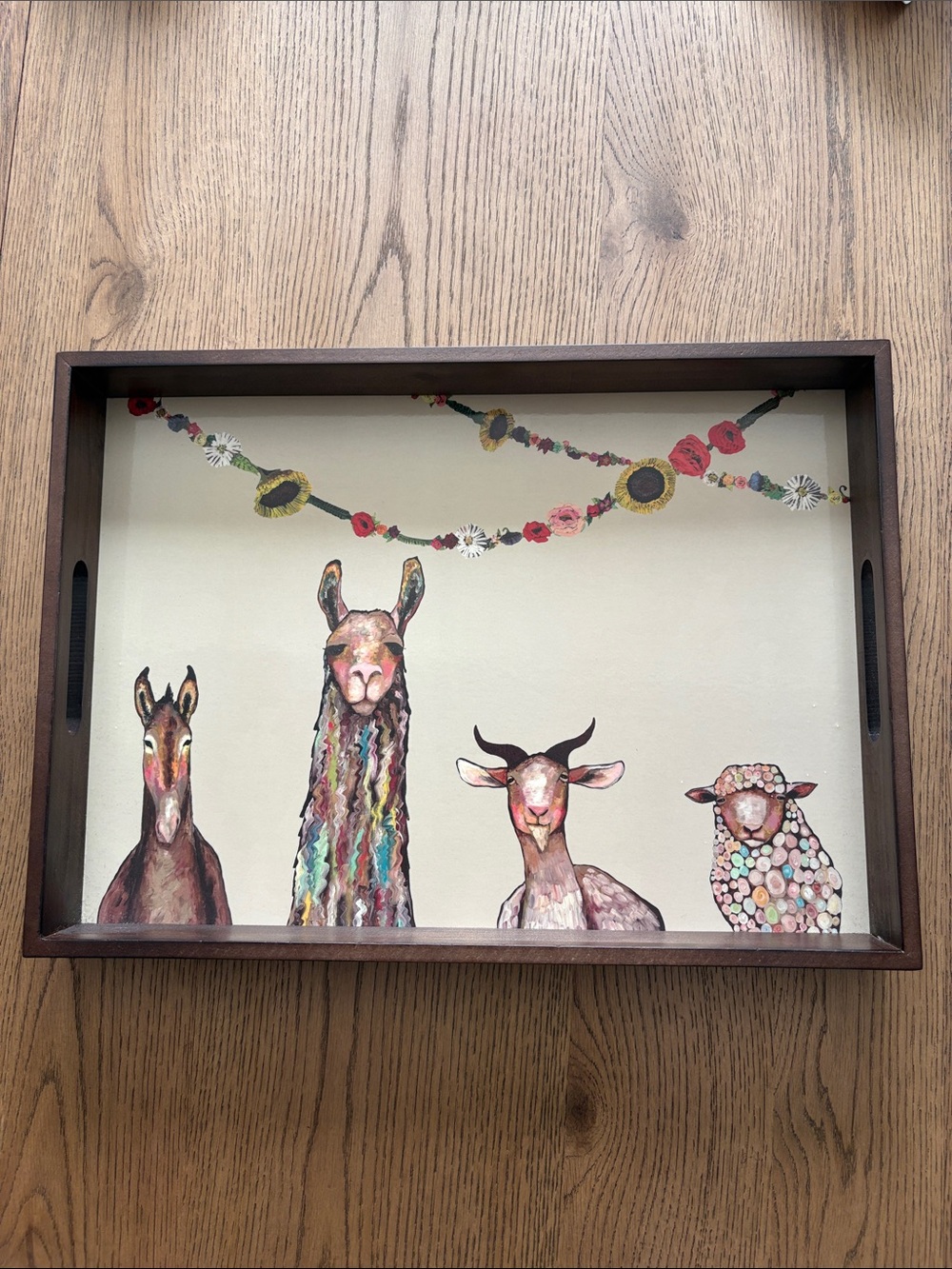 NWOT Wood Serving Tray with Colorful, Fun Farm Animal Art by Greenbox